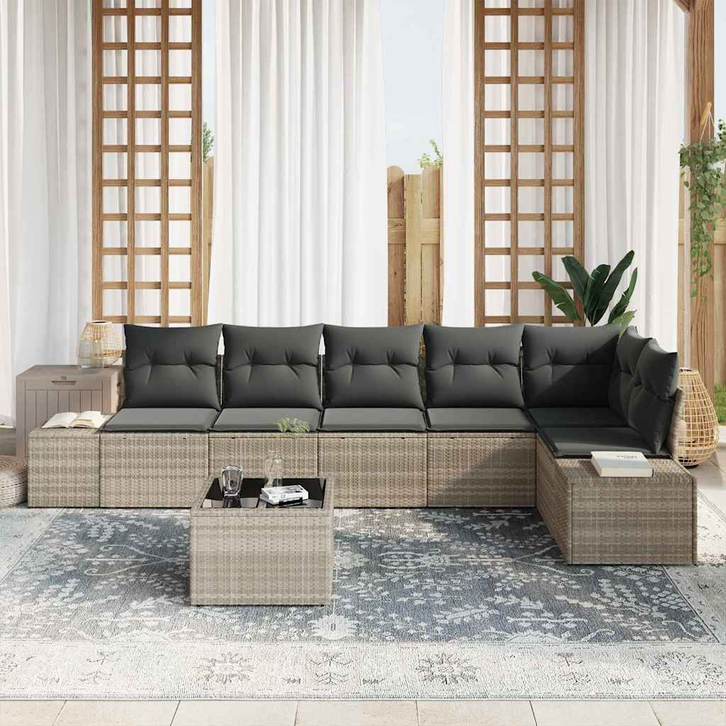 Ensemble de canapé de jardin 7 pcs Gris clair polyrotin - XIOS