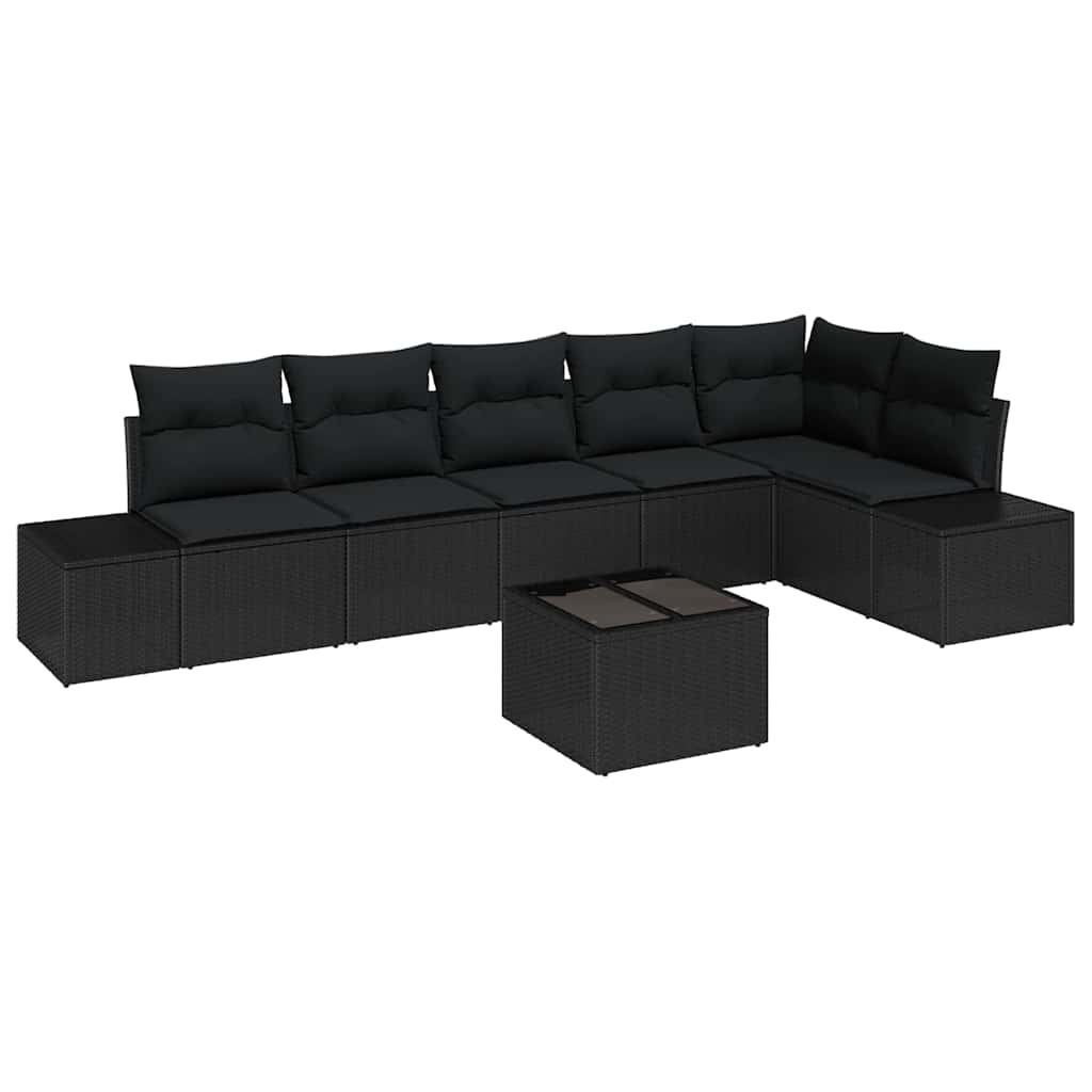 Ensemble de canapé de jardin avec coussin 7 pcs Noir polyrotin
