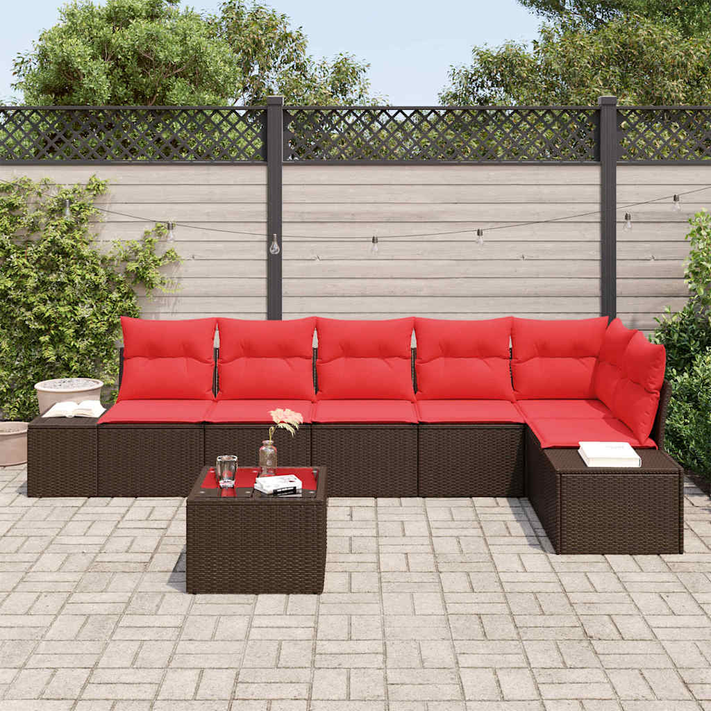 Ensemble de canapé de jardin 7 pcs Marron polyrotin