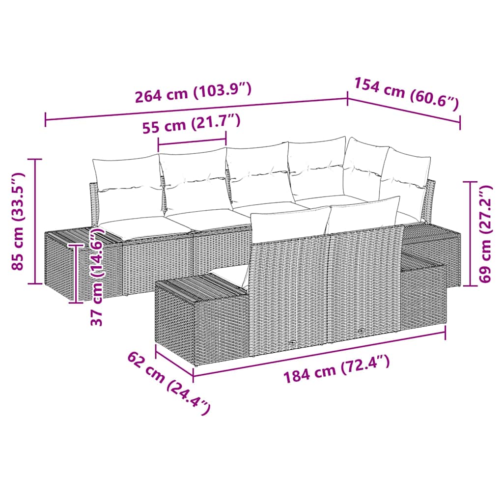 Ensemble de canapé de jardin 7 pcs Marron et crème Poly rotin