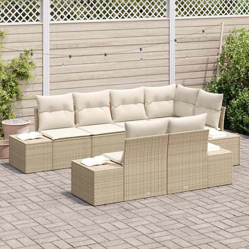 Ensemble de canapé de jardin 7 pcs Beige et crème polyrotin