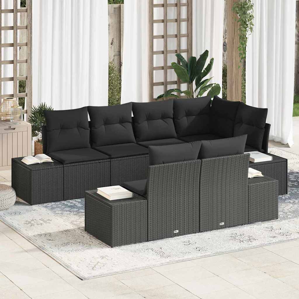Ensemble de canapé de jardin avec coussin 7 pcs Noir polyrotin