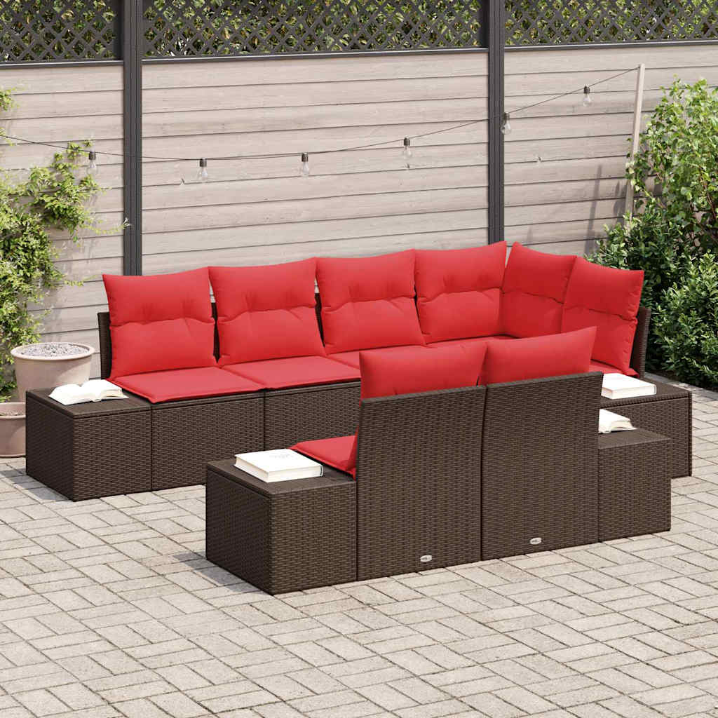 Ensemble de canapé de jardin 7 pcs Marron polyrotin