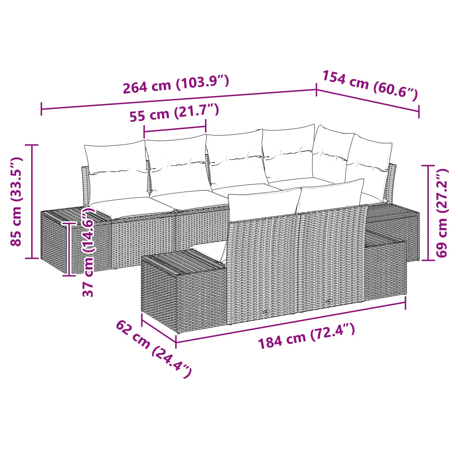 Ensemble de canapé de jardin 7 pcs Marron polyrotin