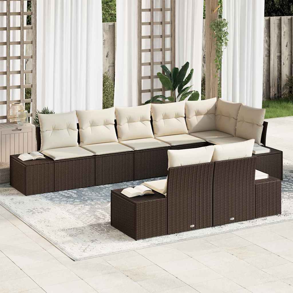 Ensemble de canapé de jardin 8 pcs Marron et Crème polyrotin