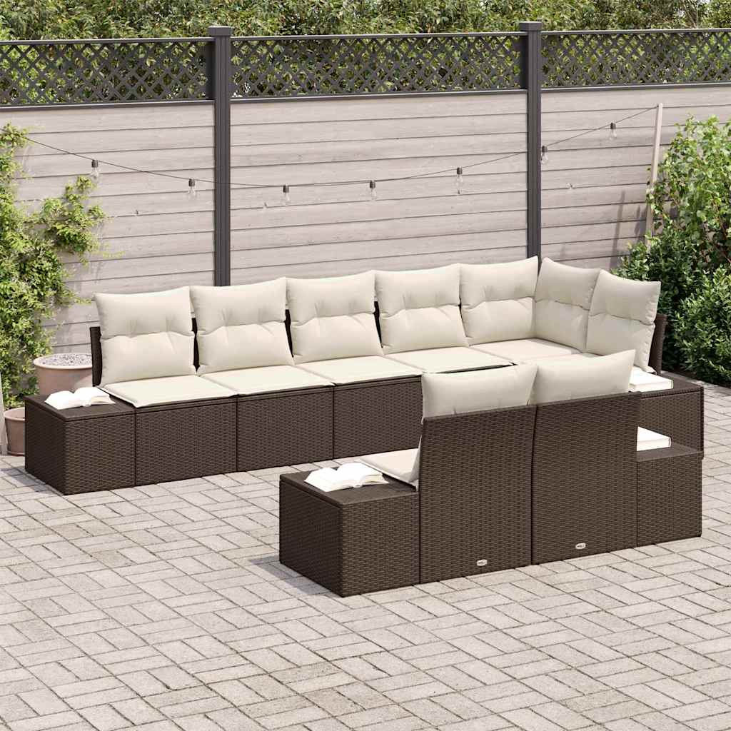 Ensemble de canapé de jardin 8 pcs Marron et Crème polyrotin