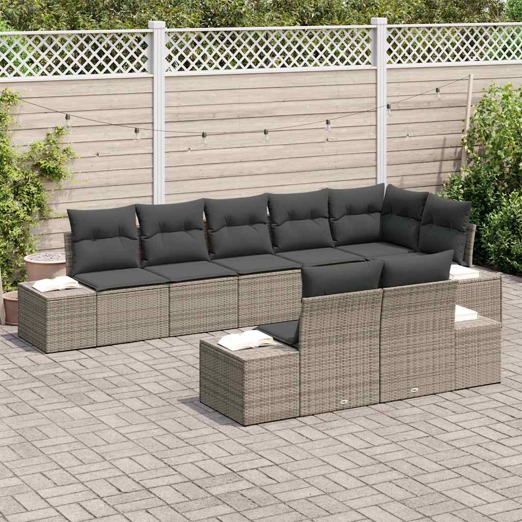 Ensemble de canapé de jardin avec coussin 8 pcs Gris polyrotin