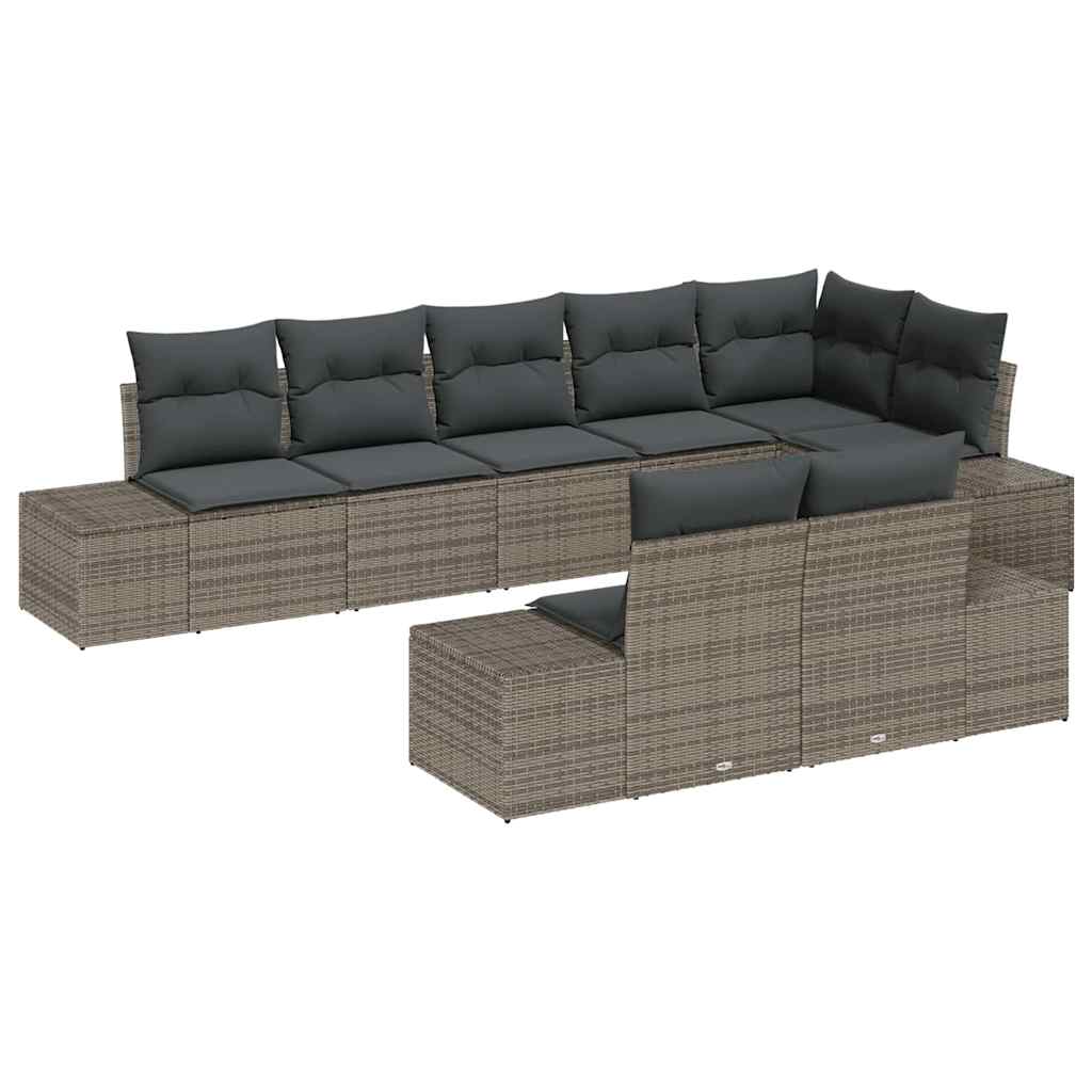 Ensemble de canapé de jardin avec coussin 8 pcs Gris polyrotin