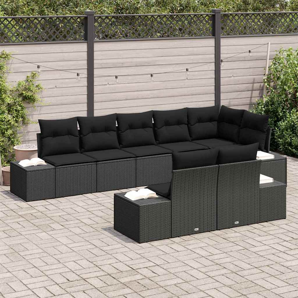 Ensemble de canapé de jardin avec coussin 8 pcs Noir polyrotin