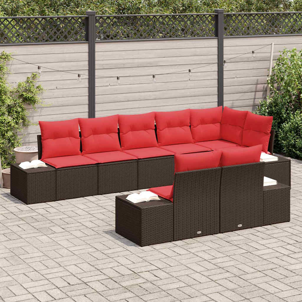 Ensemble de canapé de jardin 8 pcs Marron polyrotin