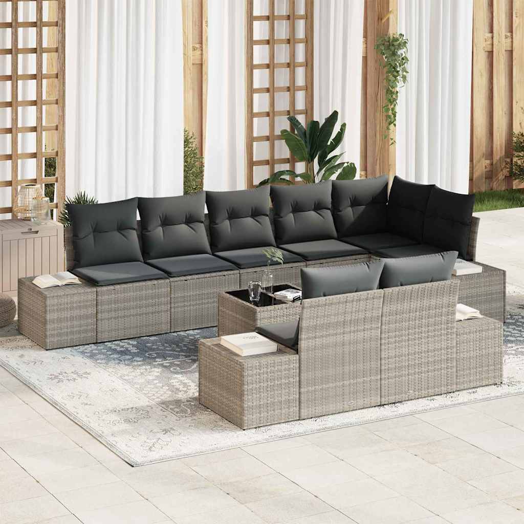 Ensemble de canapé de jardin 9 pcs Gris clair polyrotin