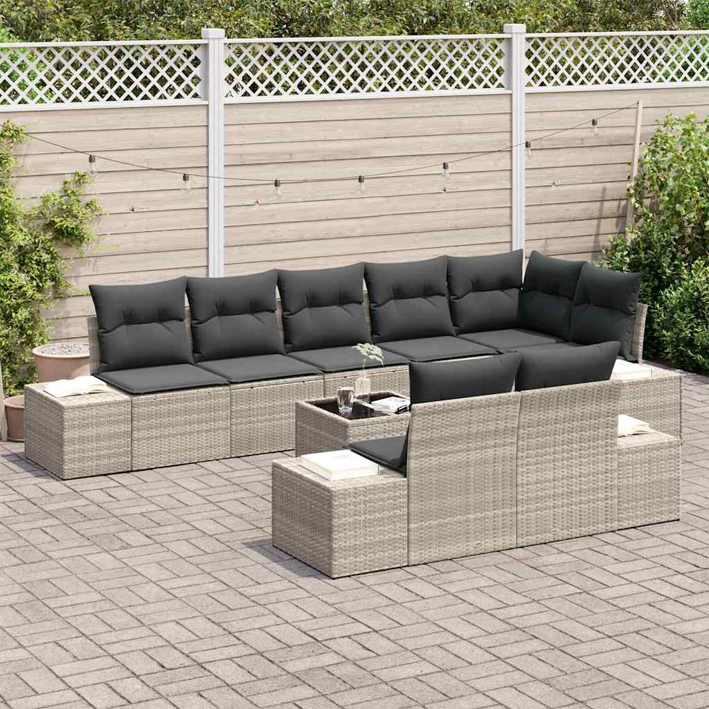 Ensemble de canapé de jardin 9 pcs Gris clair polyrotin