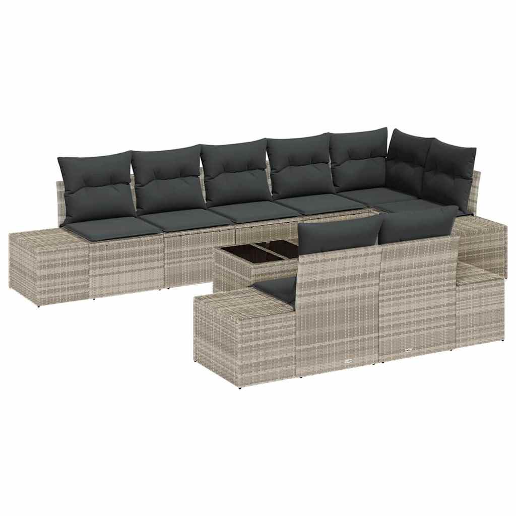 Ensemble de canapé de jardin 9 pcs Gris clair polyrotin