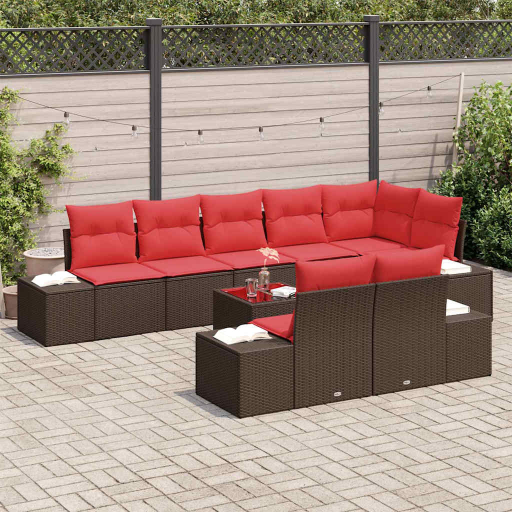 Ensemble de canapé de jardin 9 pcs Marron polyrotin