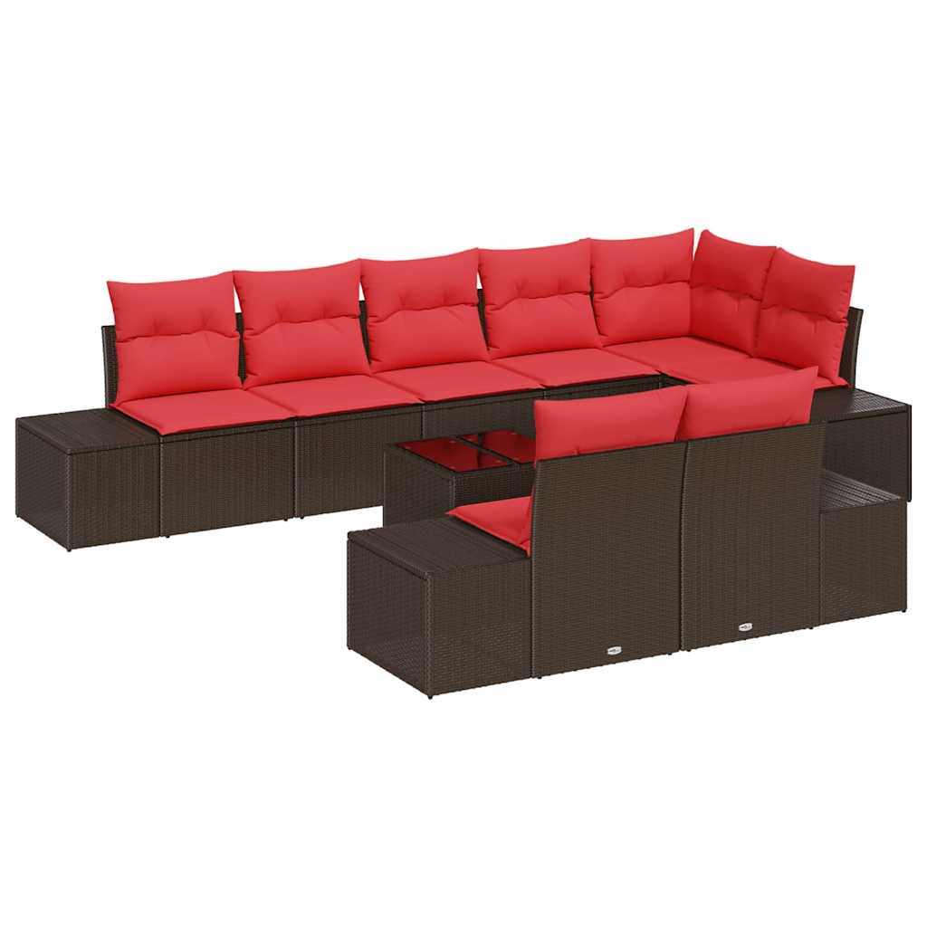 Ensemble de canapé de jardin 9 pcs Marron polyrotin