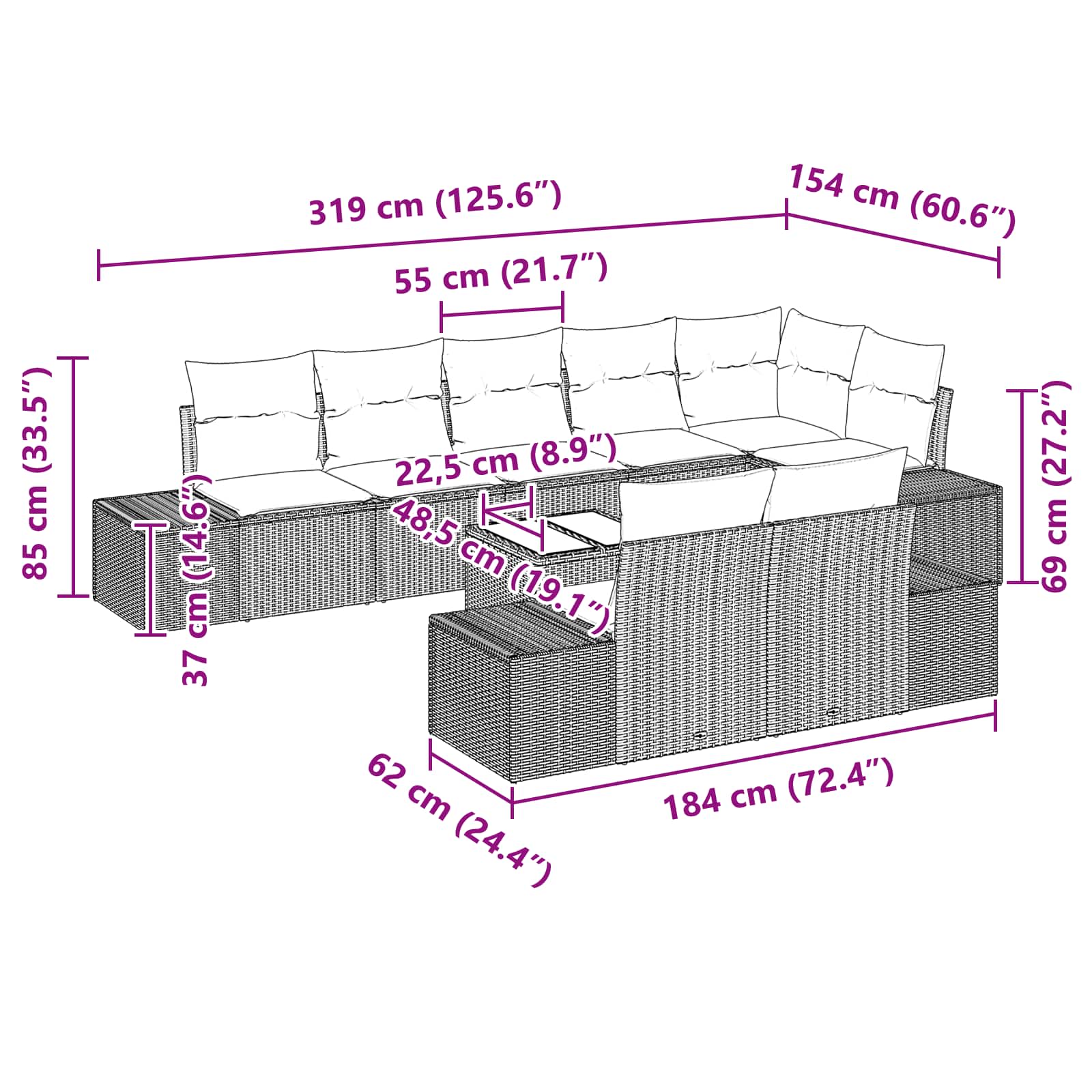 Ensemble de canapé de jardin 9 pcs Marron polyrotin