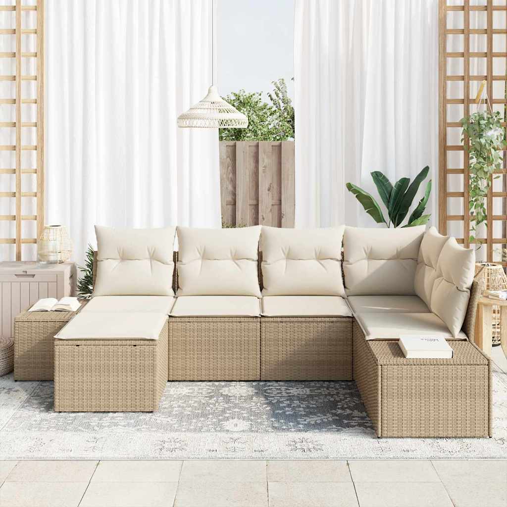 Ensemble de canapé de jardin 6 pcs Beige et crème polyrotin