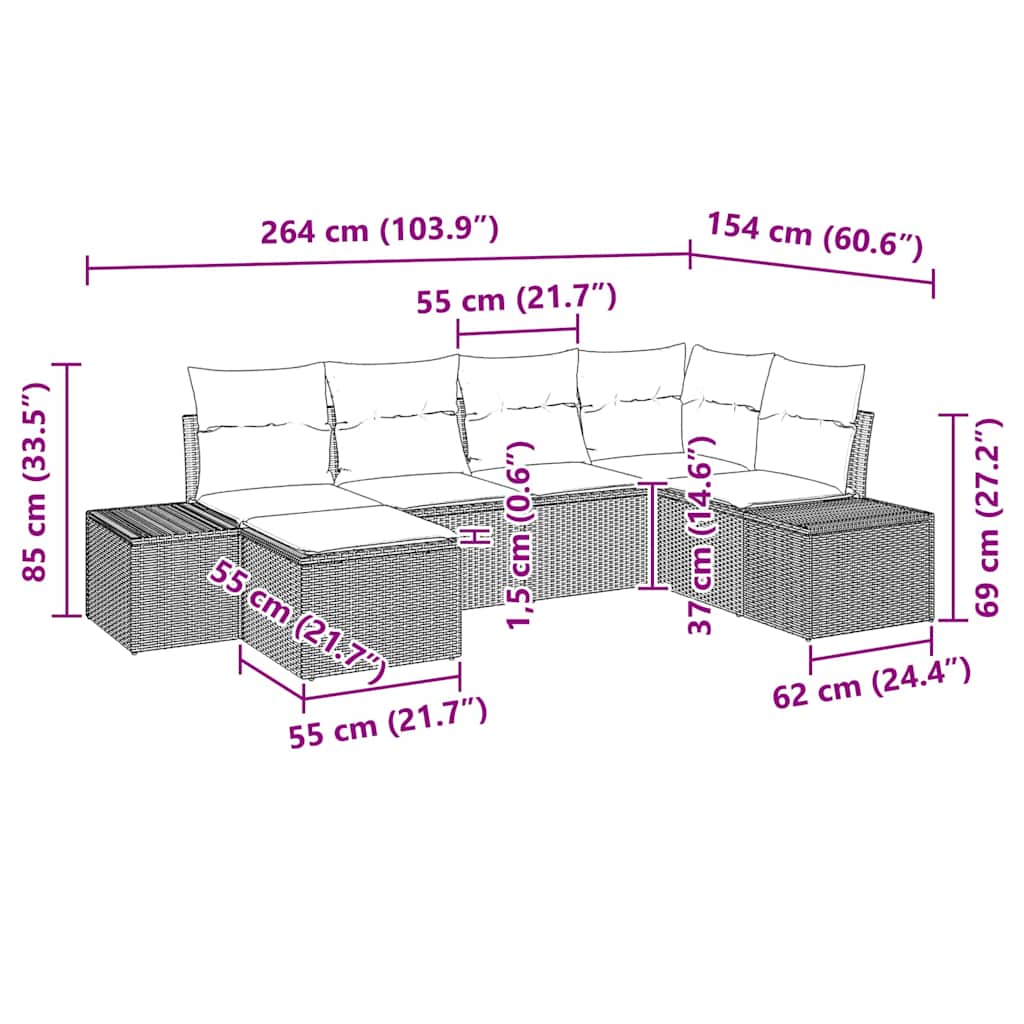 Ensemble de canapé de jardin 6 pcs Gris clair polyrotin