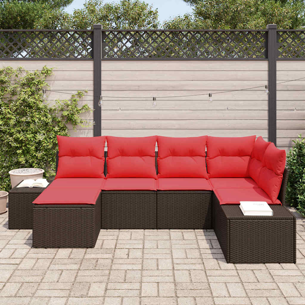Ensemble de canapé de jardin 6 pcs Marron polyrotin