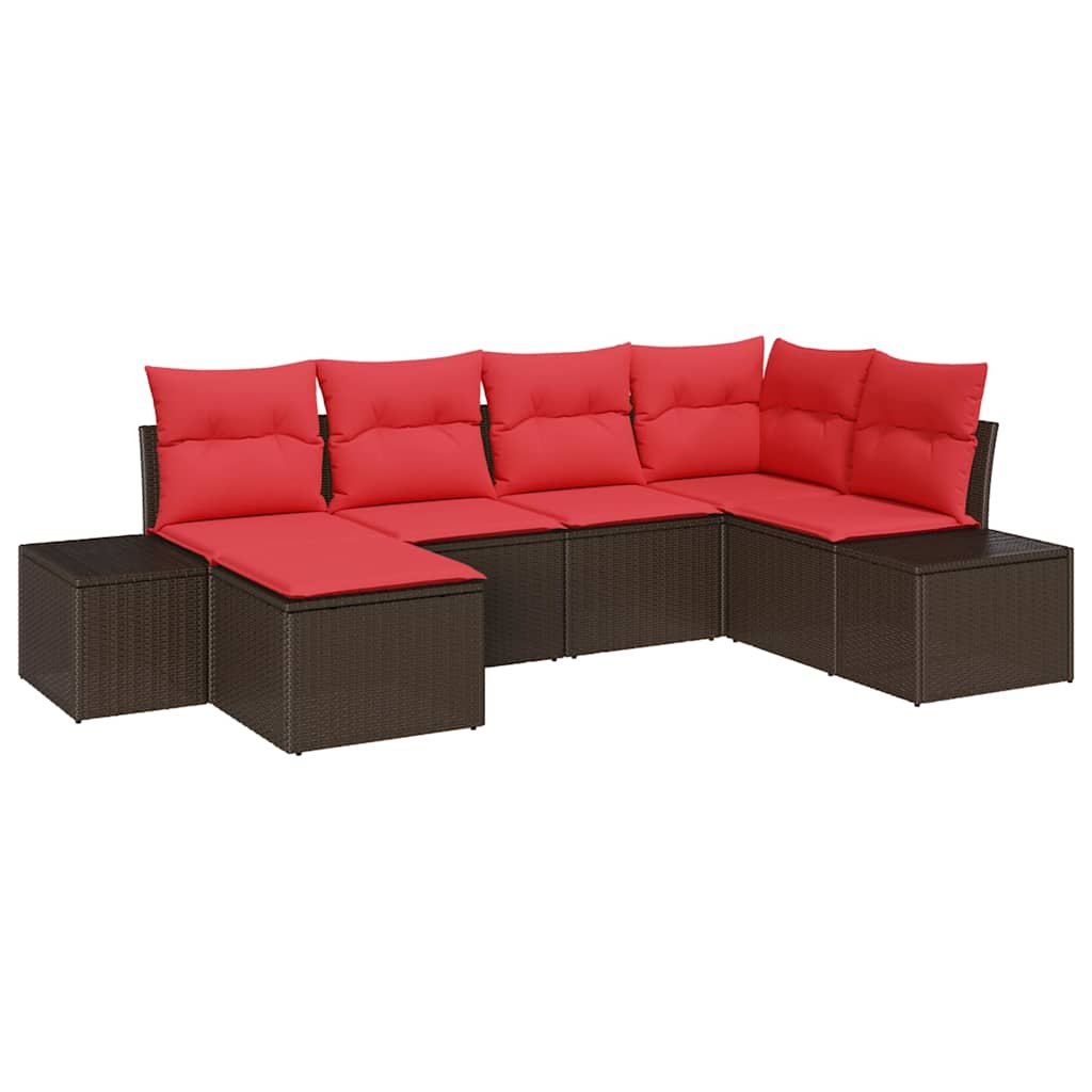 Ensemble de canapé de jardin 6 pcs Marron polyrotin