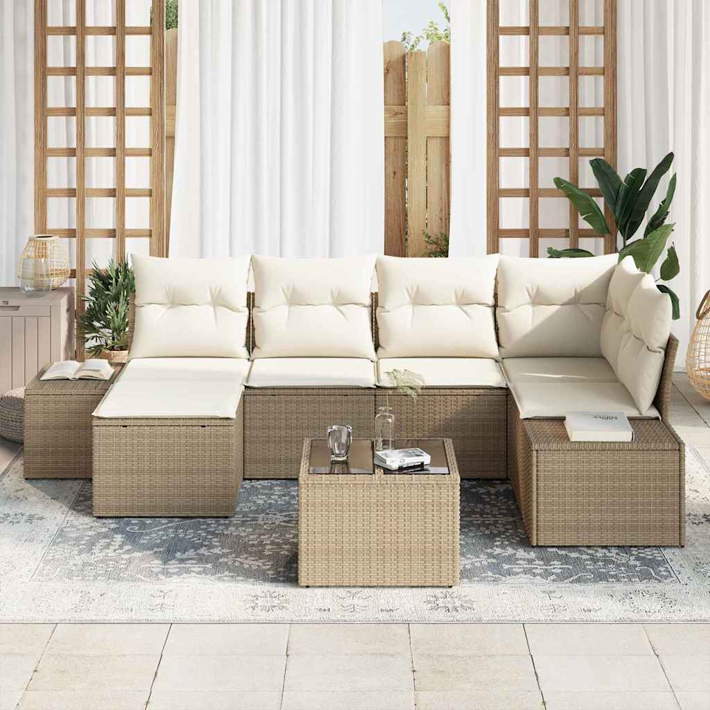 Ensemble de canapé de jardin 7 pcs Beige et crème polyrotin