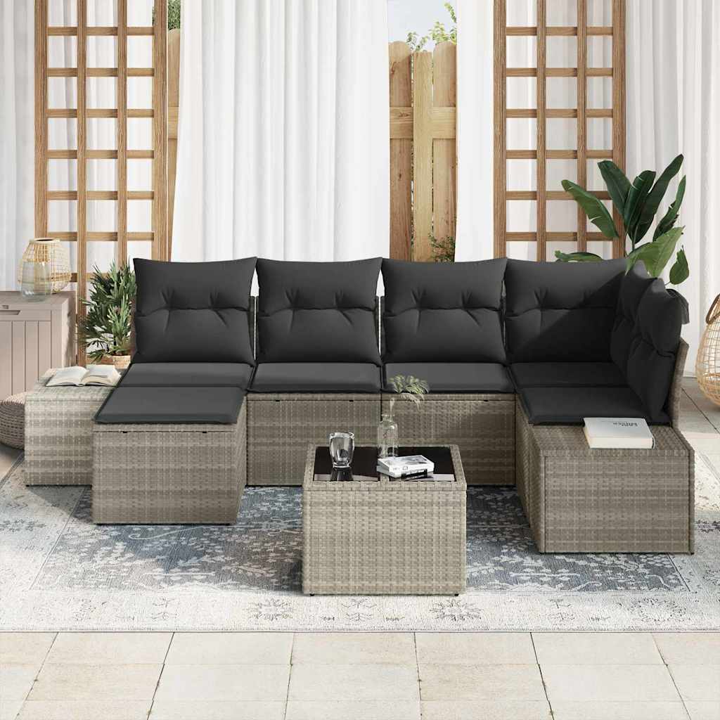 Ensemble de canapé de jardin 7 pcs Gris clair polyrotin
