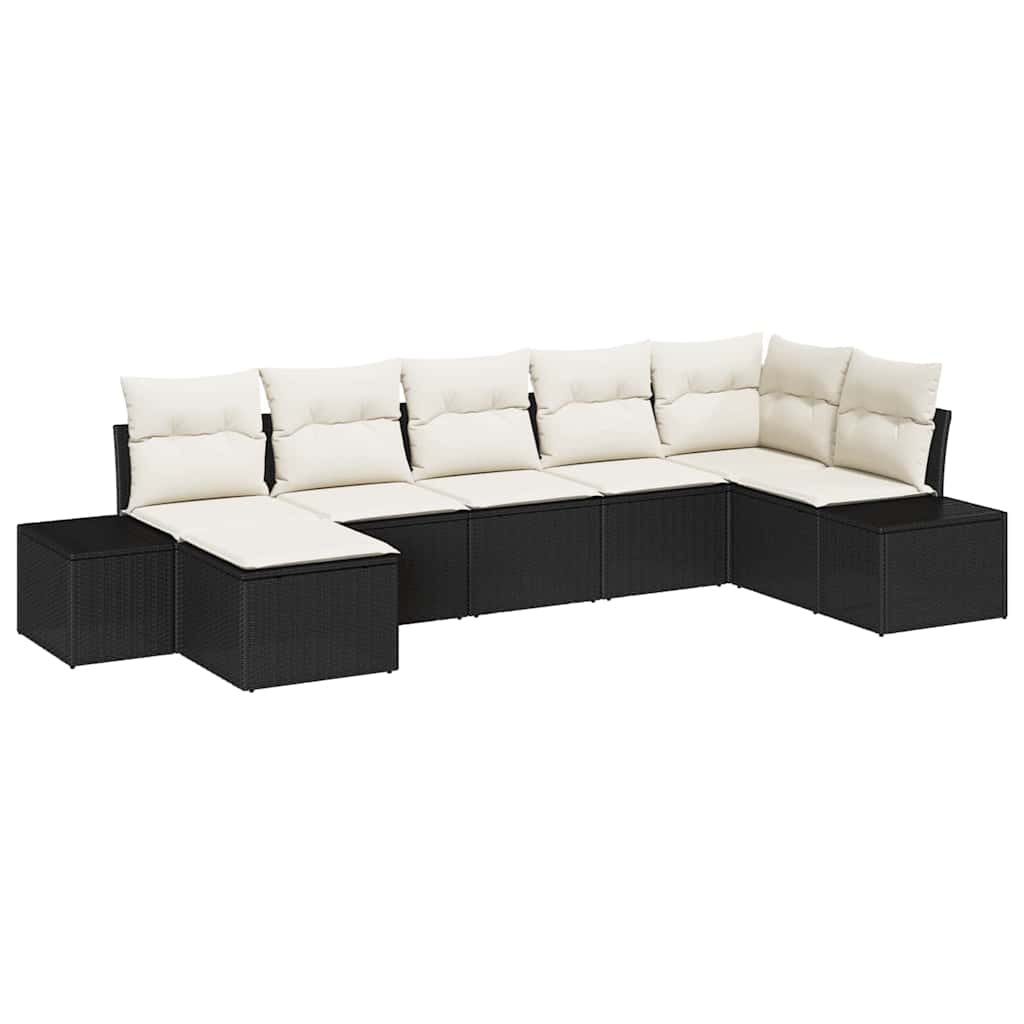 Ensemble de canapé de jardin avec coussin 7 pcs Noir polyrotin