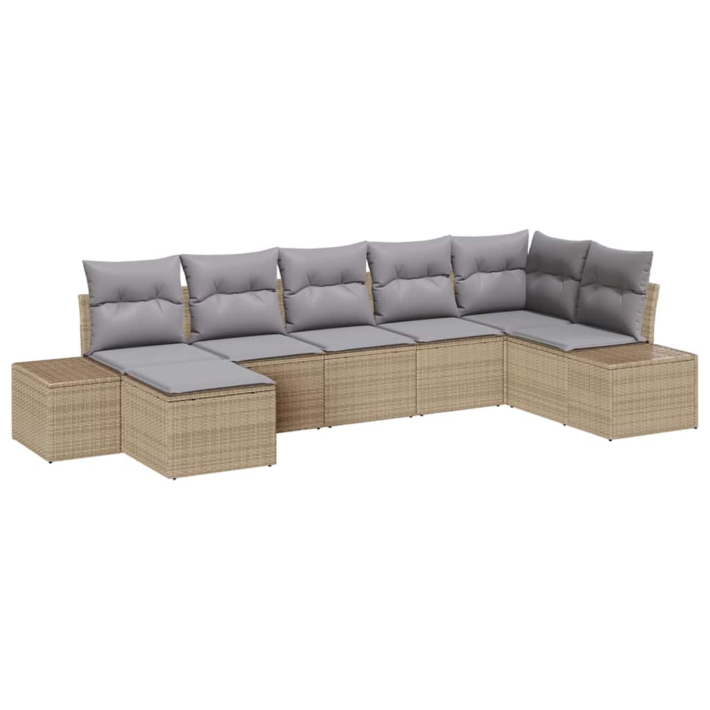 Ensemble de canapé de jardin avec coussin 7 pcs Beige polyrotin