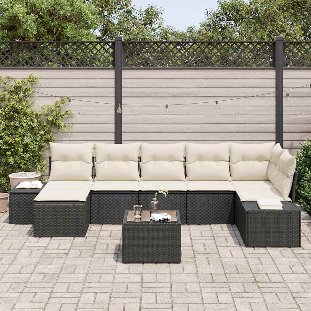 Ensemble de canapé de jardin avec coussin 8 pcs Noir polyrotin