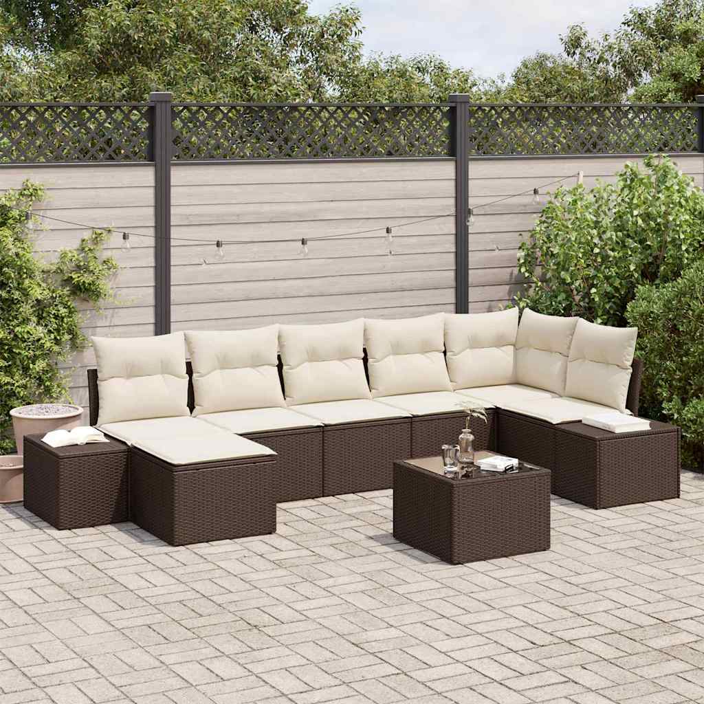 Ensemble de canapé de jardin 8 pcs Marron polyrotin