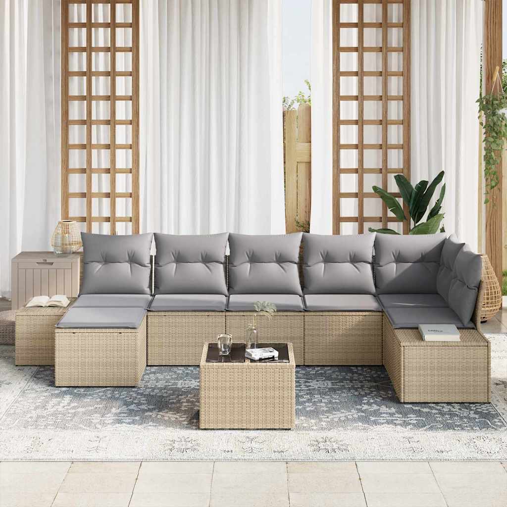 Ensemble de canapé de jardin avec coussin 8 pcs Beige polyrotin