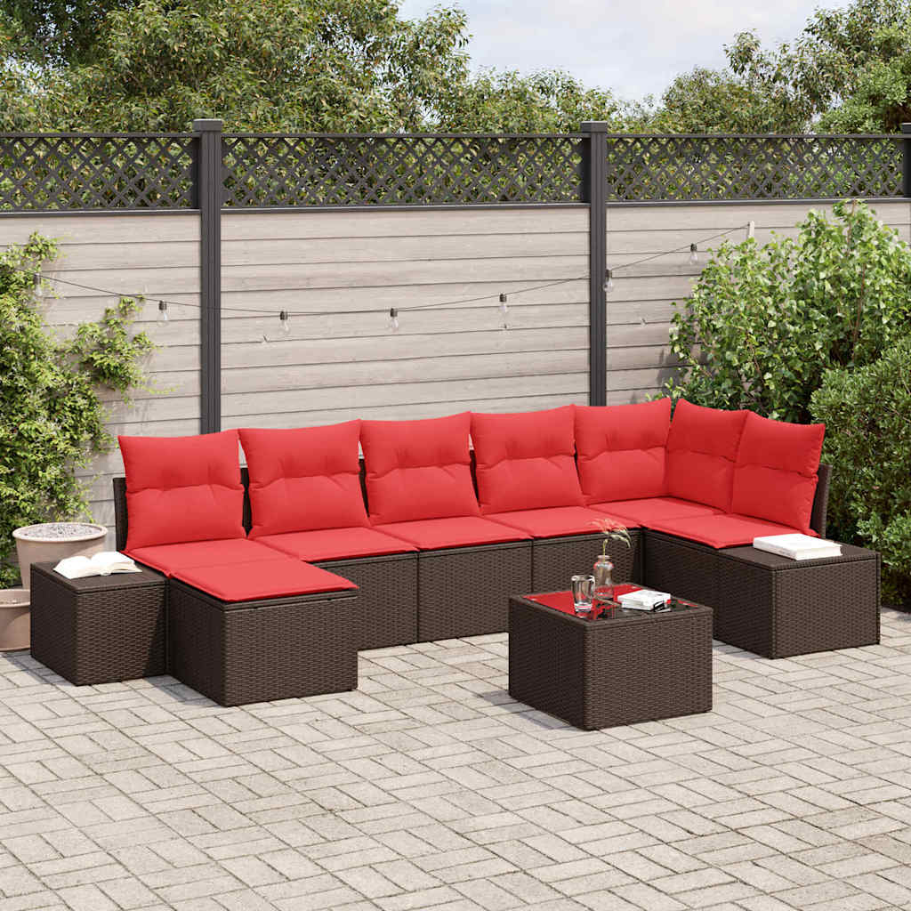 Ensemble de canapé de jardin 8 pcs Marron polyrotin