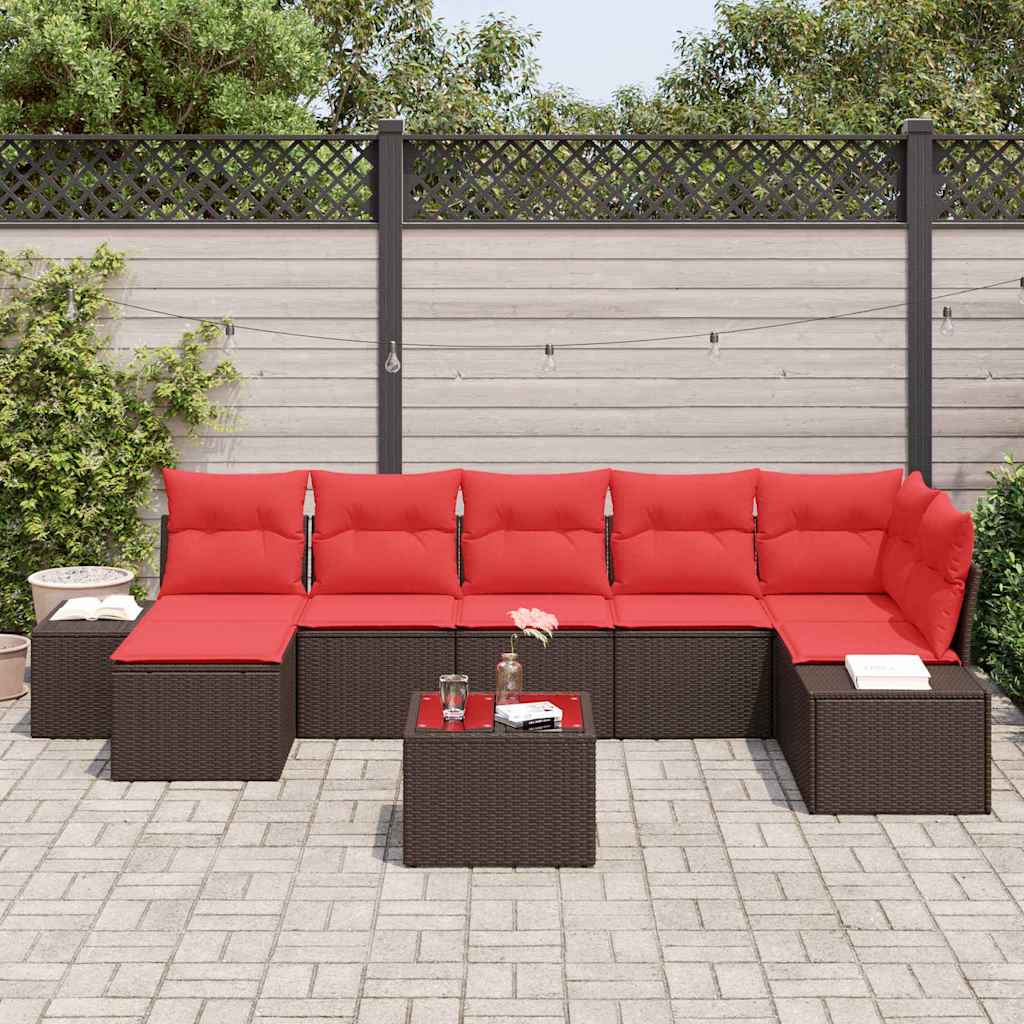 Ensemble de canapé de jardin 8 pcs Marron polyrotin