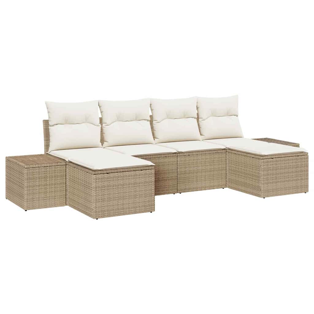 Ensemble de canapé de jardin avec coussin 6 pcs Beige polyrotin