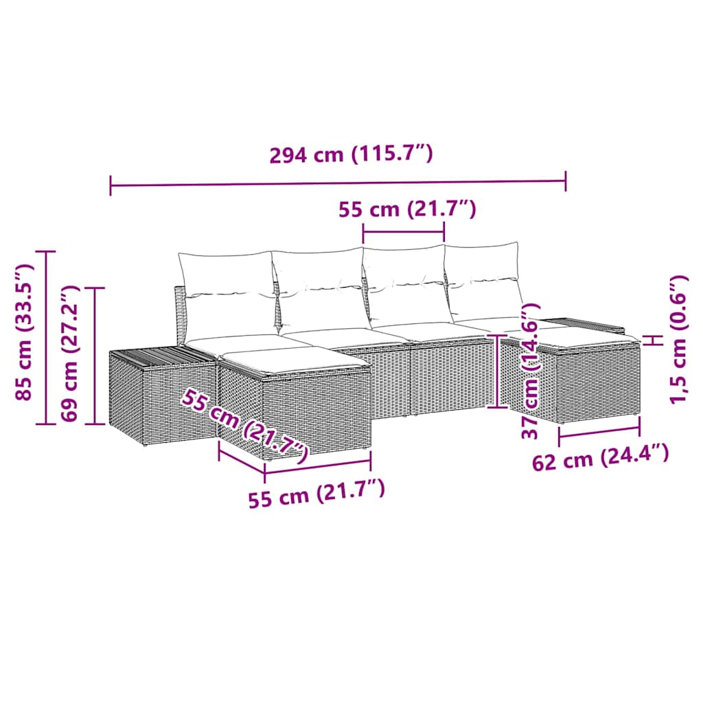 Ensemble de canapé de jardin 6 pcs Gris clair polyrotin - XIOS