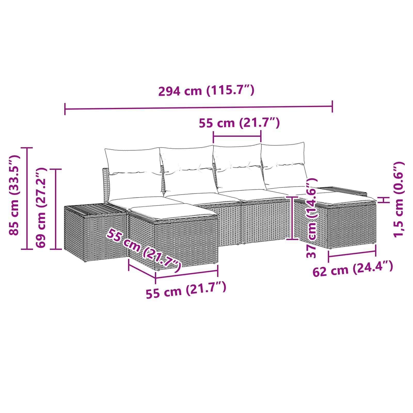 Ensemble de canapé de jardin 6 pcs Marron polyrotin - XIOS
