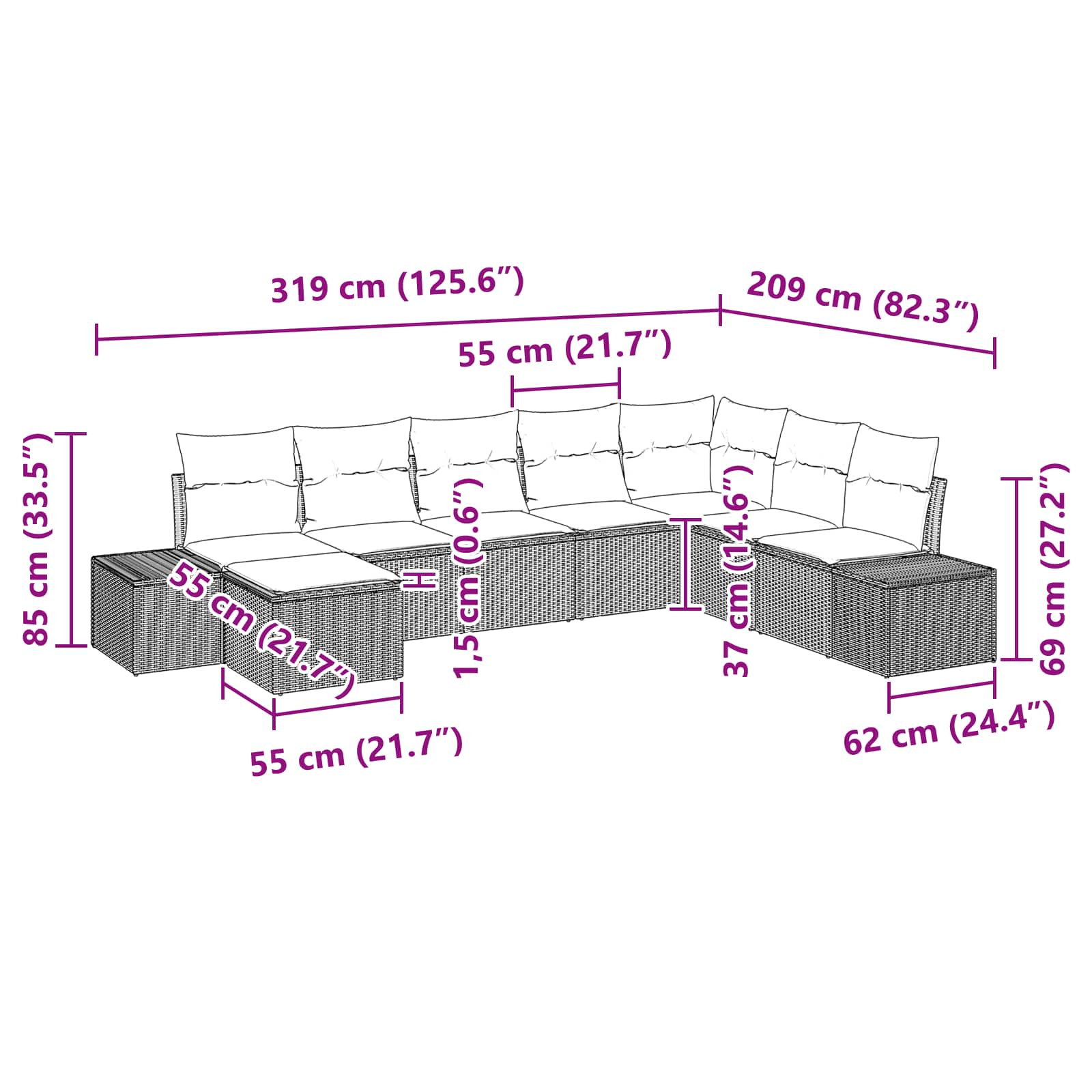 Ensemble de canapé de jardin 8 pcs Marron polyrotin - XIOS