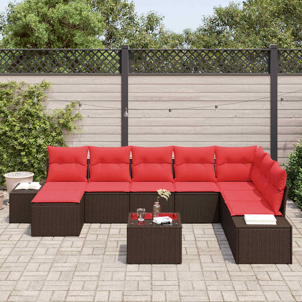 Ensemble de canapé de jardin 9 pcs Marron polyrotin