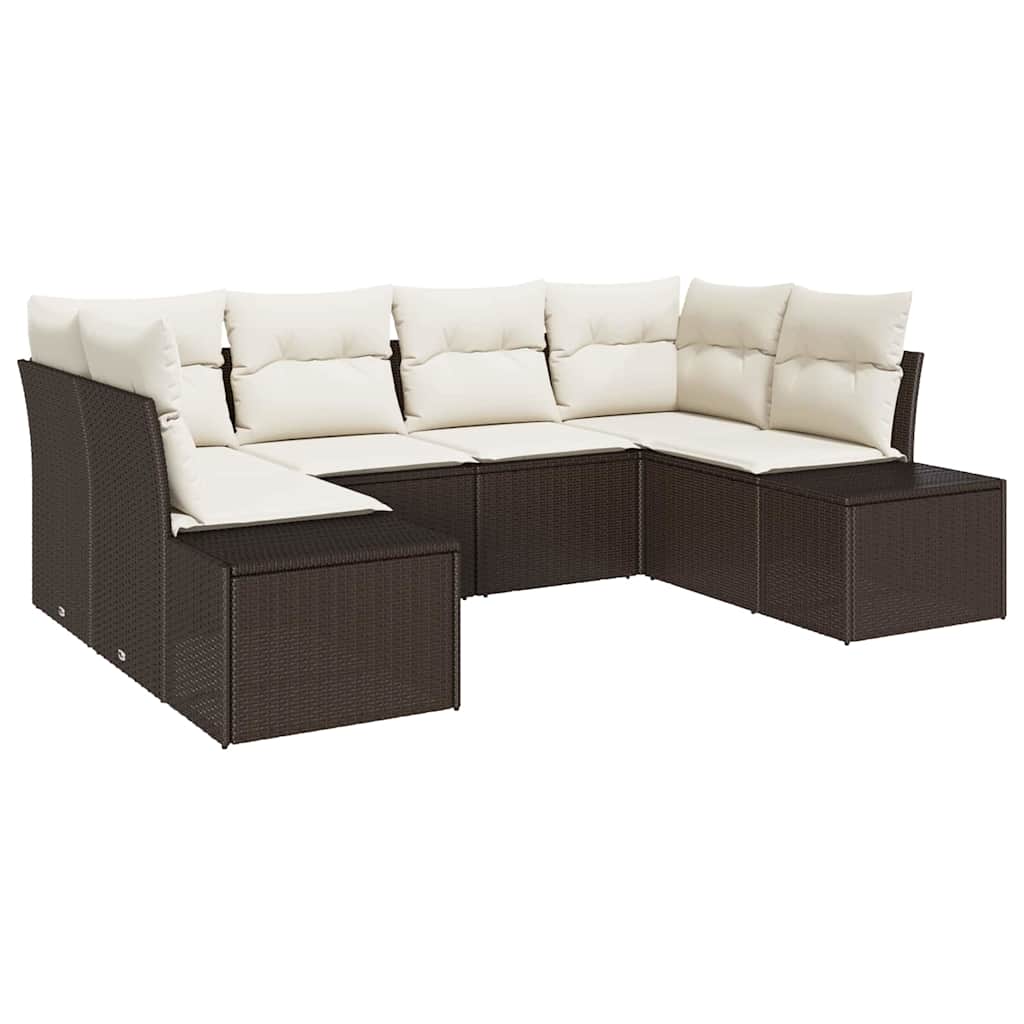 Ensemble de canapé de jardin 6 pcs Marron polyrotin