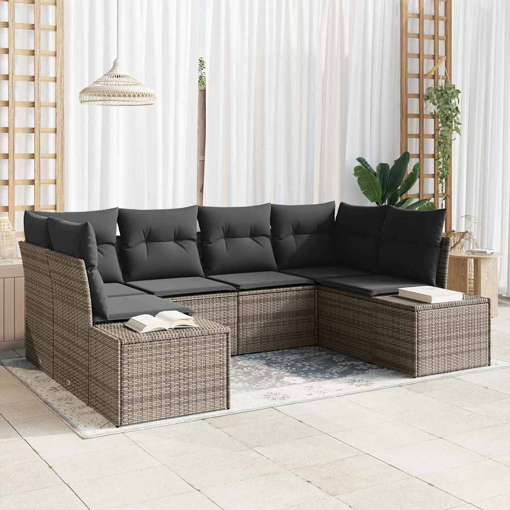 Ensemble de canapé de jardin 6 pc Gris polyrotin