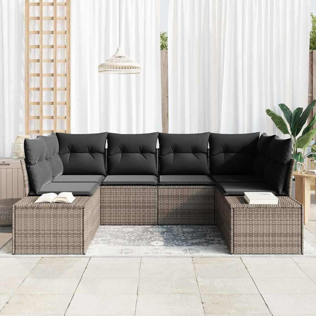 Ensemble de canapé de jardin 6 pc Gris polyrotin
