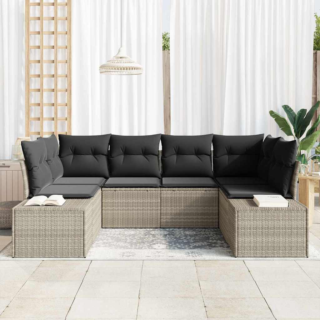 Ensemble de canapé de jardin 6 pc Gris clair polyrotin