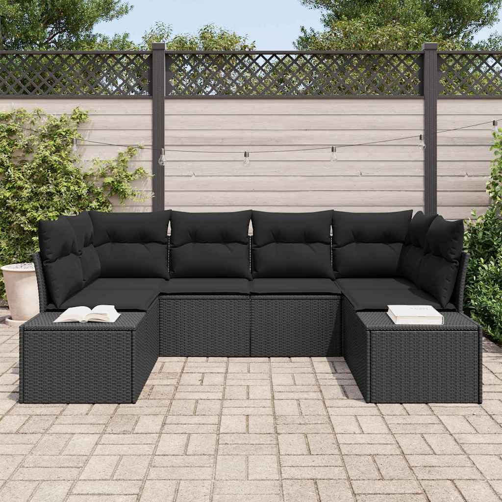 Ensemble de canapé de jardin avec coussin 6 pcs Noir polyrotin