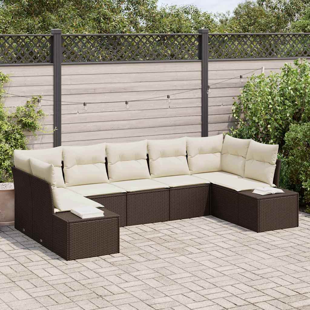 Ensemble de canapé de jardin 7 pcs Marron polyrotin