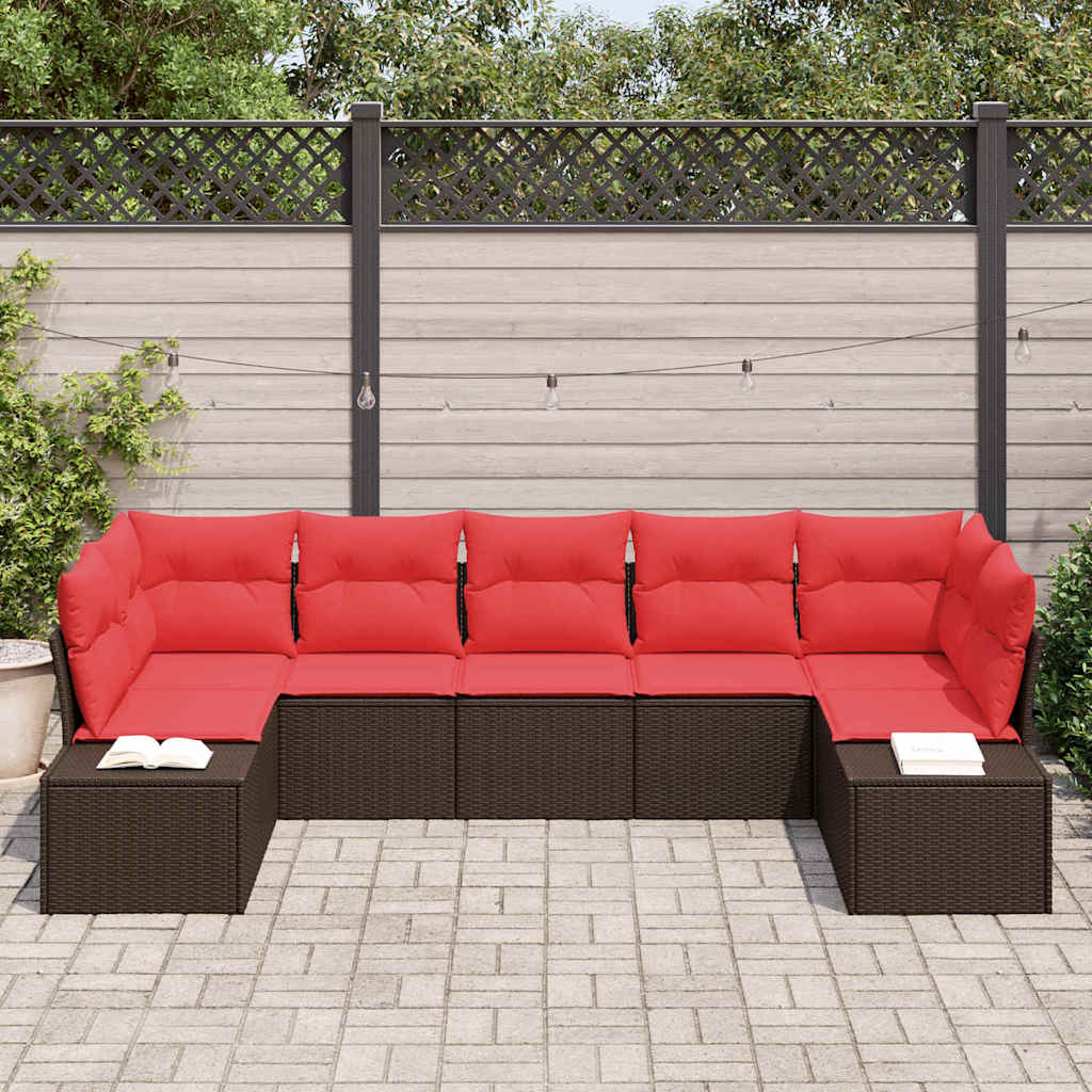 Ensemble de canapé de jardin 7 pcs Marron polyrotin
