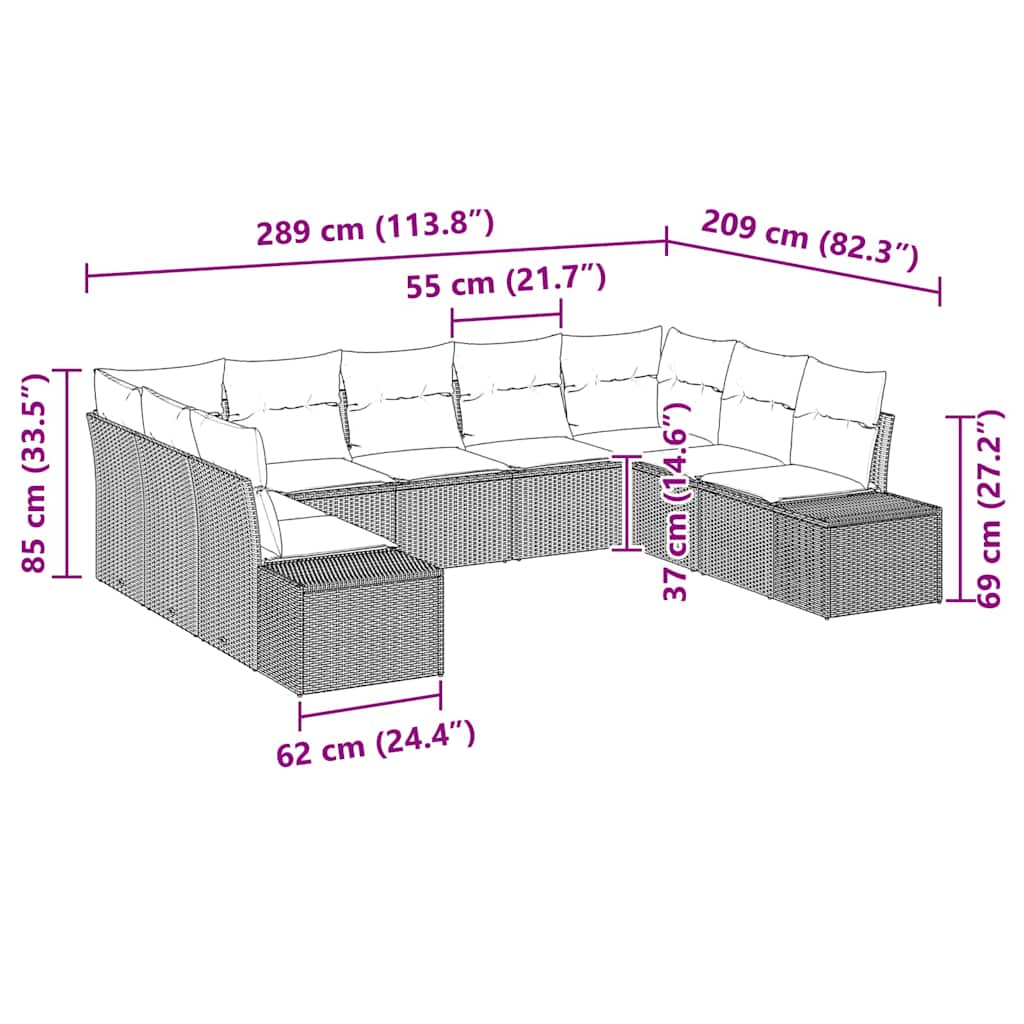 Ensemble de canapé de jardin avec coussin 9 pcs Noir polyrotin