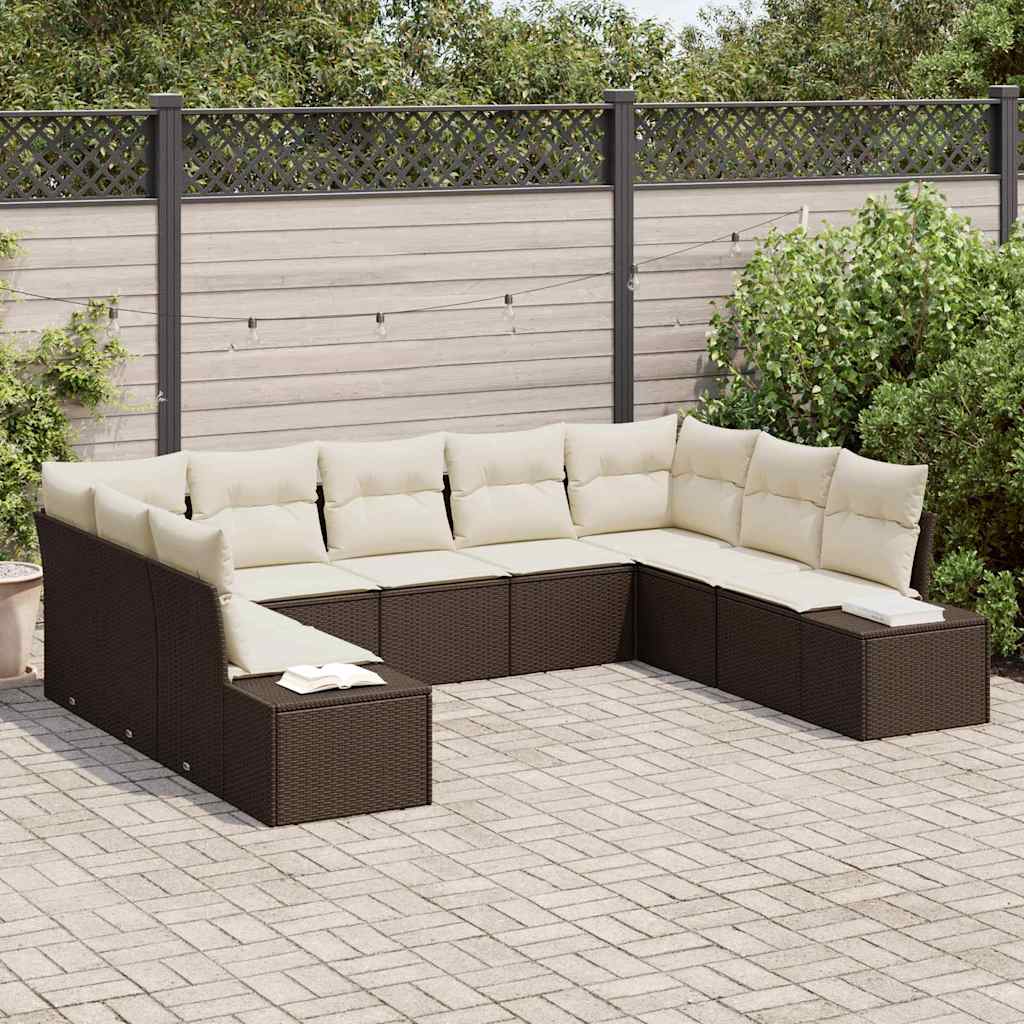 Ensemble de canapé de jardin 9 pcs Marron polyrotin