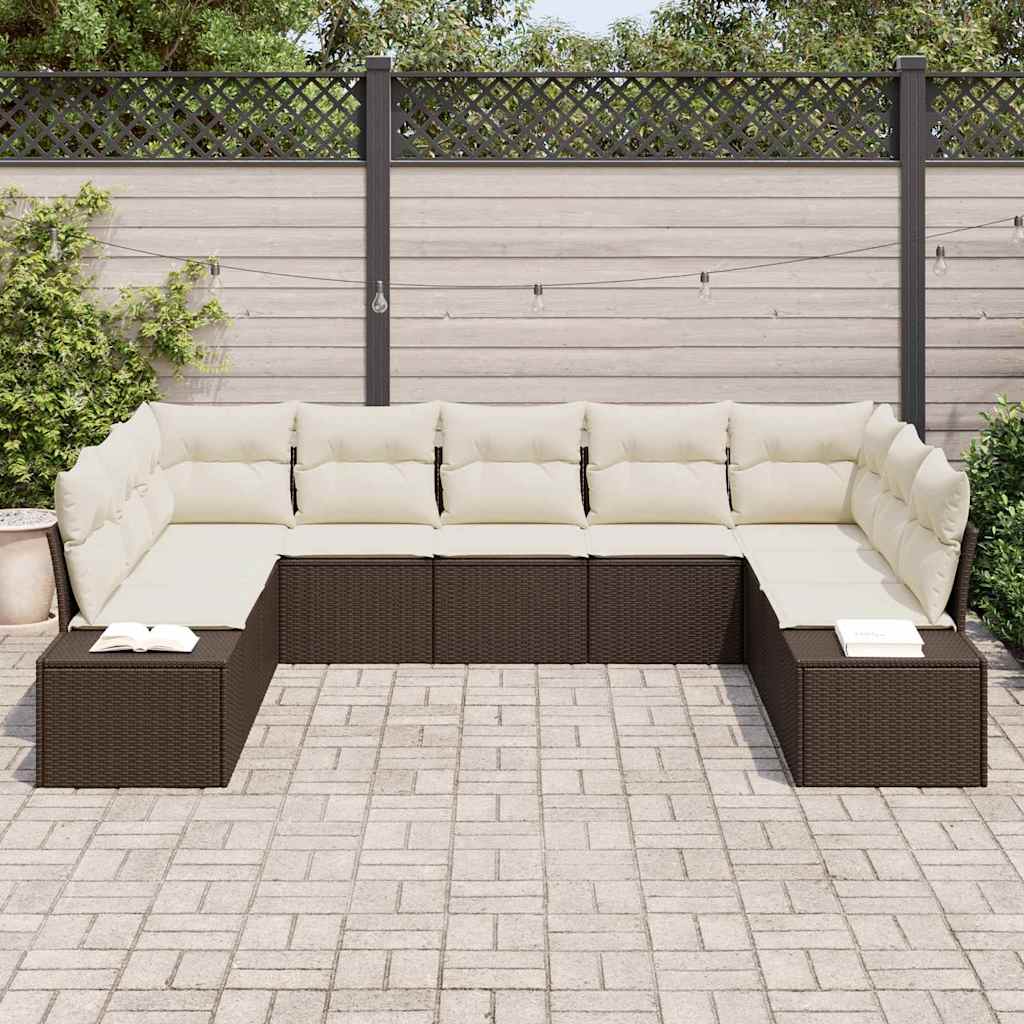 Ensemble de canapé de jardin 9 pcs Marron polyrotin