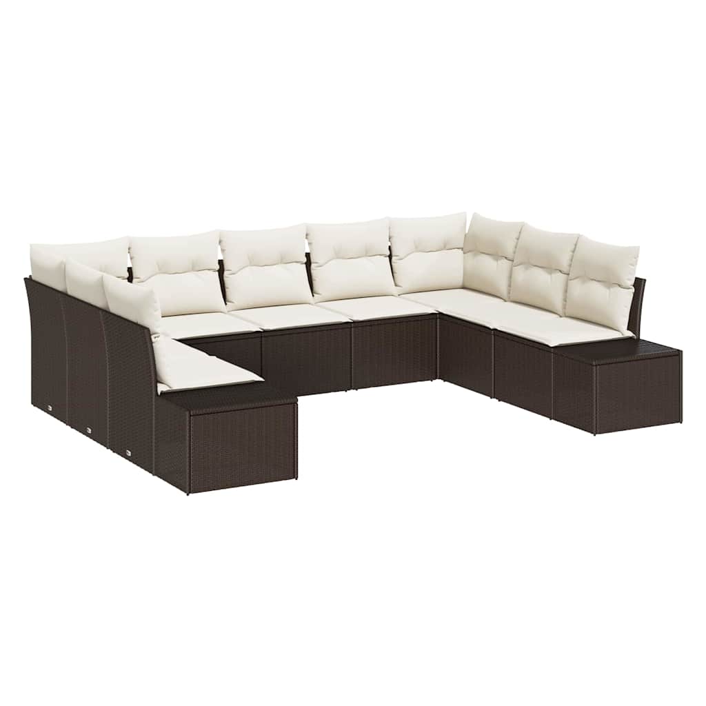 Ensemble de canapé de jardin 9 pcs Marron polyrotin
