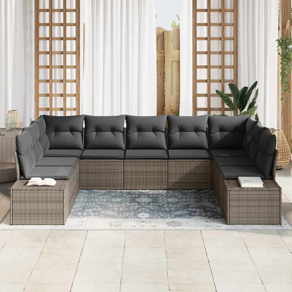 Ensemble de canapé de jardin avec coussin 9 pcs Gris polyrotin